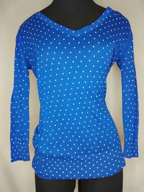 Maurices Royal Blue Long Sleeve V-Neck Polka Dot Top